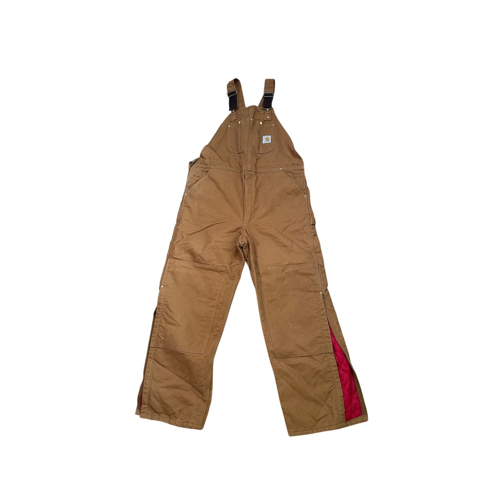 Carhartt R02 BRN Duck Canvas Quilt Lined Bib Overalls Brown Made in USA‎ 41x29